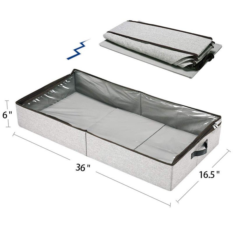 HOONEX Under Bed Storage Containers Zippered Clear Top Lid, Outer Linen Fabric, Reinforced Frame and Sturdy Bottom, 2 Leather Carrying Handles, 2 Pack, Grey - Image 5
